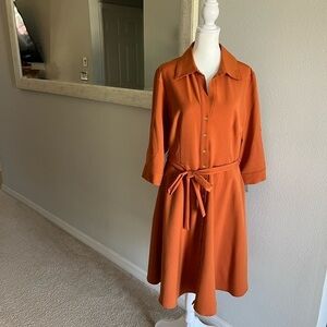 sharagano: NEW Women Rust shirt dress button down with flair shirt. Size 10